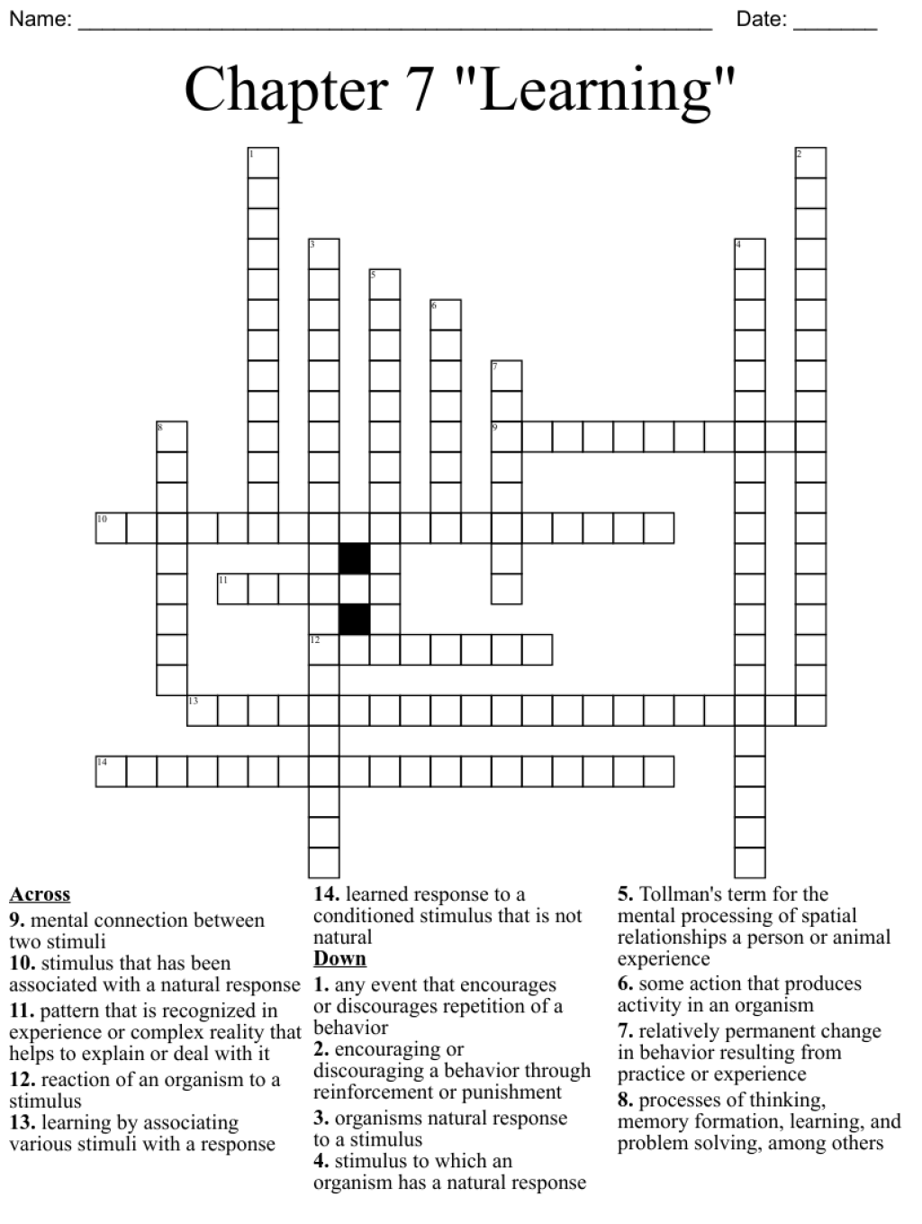 Picture of: Chapter  “Learning” Crossword – WordMint