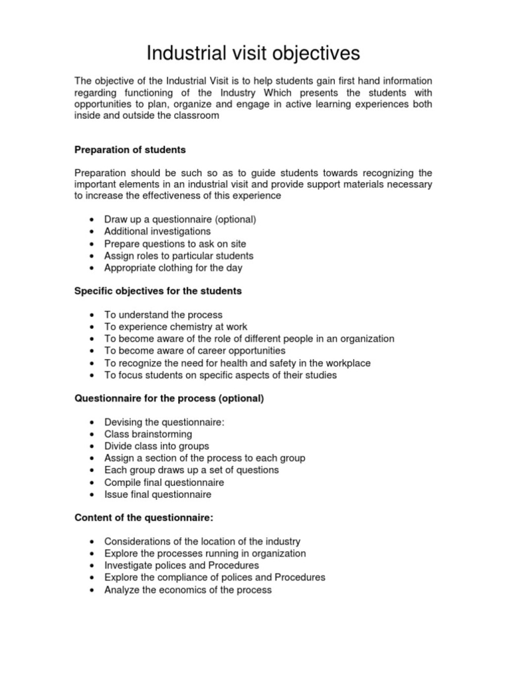 Picture of: Industrial Visit Objectives – For Students – PDF  PDF