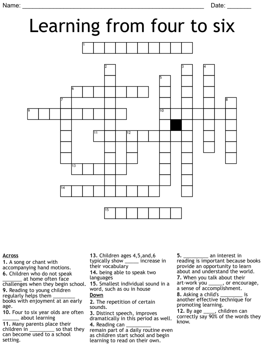 Picture of: Learning from four to six Crossword – WordMint